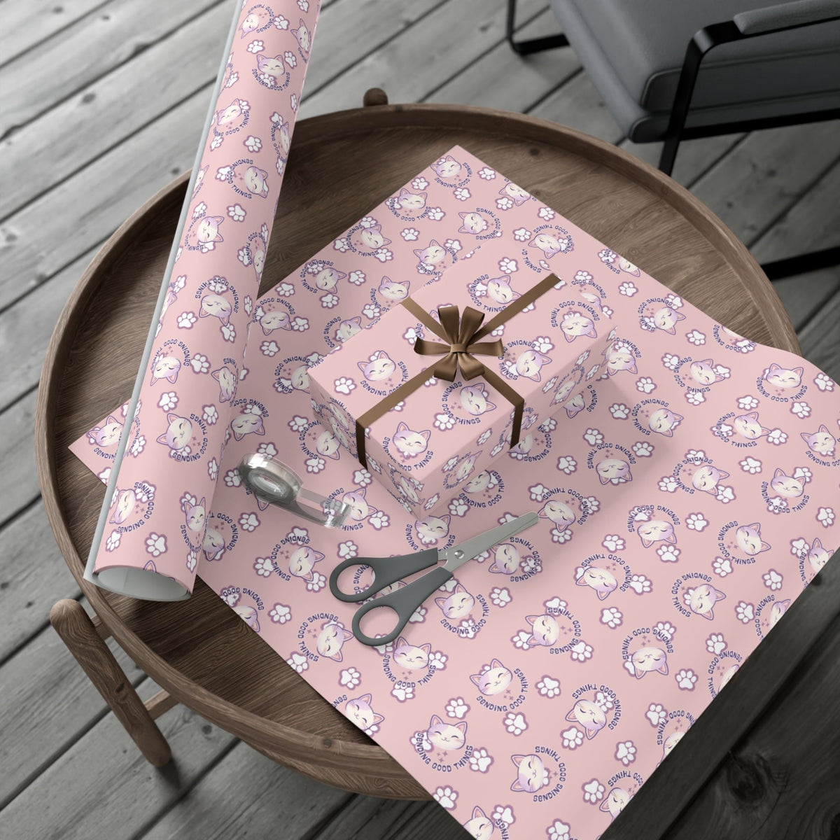 Smiling Cat Pattern Gift Wrap | All-Purpose Wrapping Paper