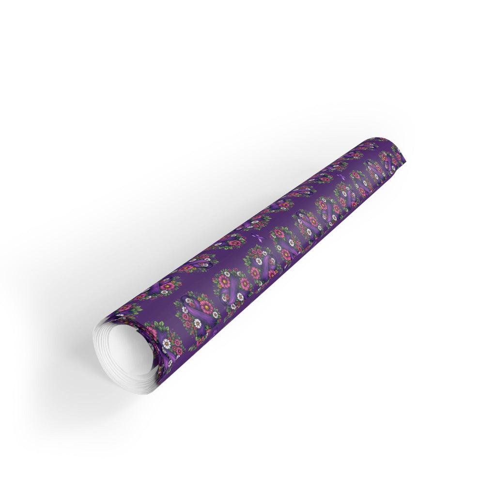 Purple Ribbon & Flowers Gift Wrap Paper Roll for Epilepsy Awareness