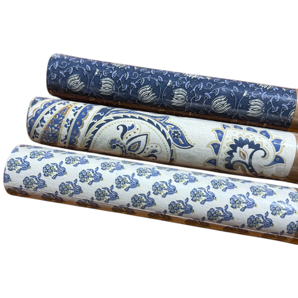 Handmade Blue Paisley Print Recycled Wrapping Paper Sheets