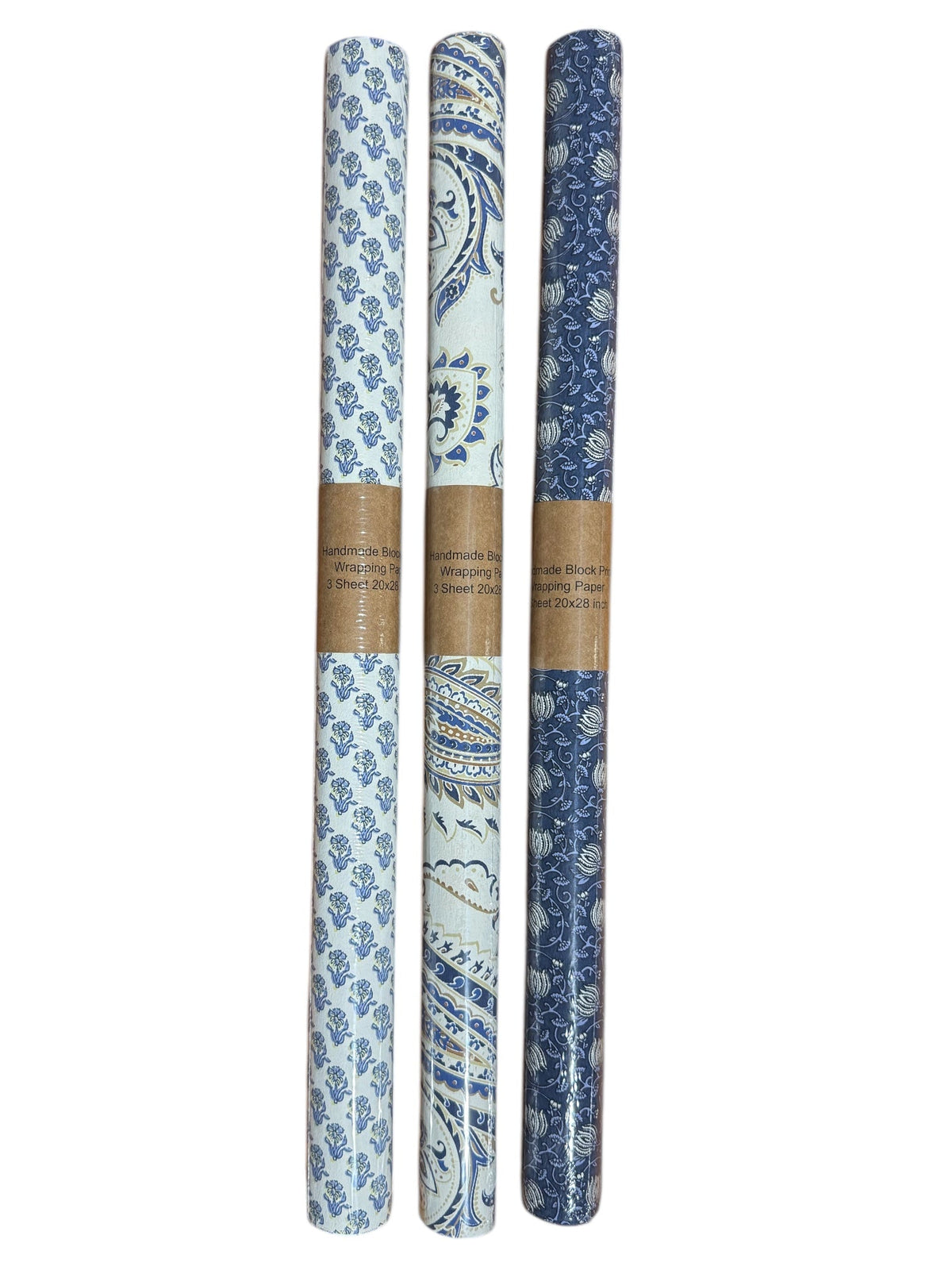 Handmade Blue Paisley Print Recycled Wrapping Paper Sheets