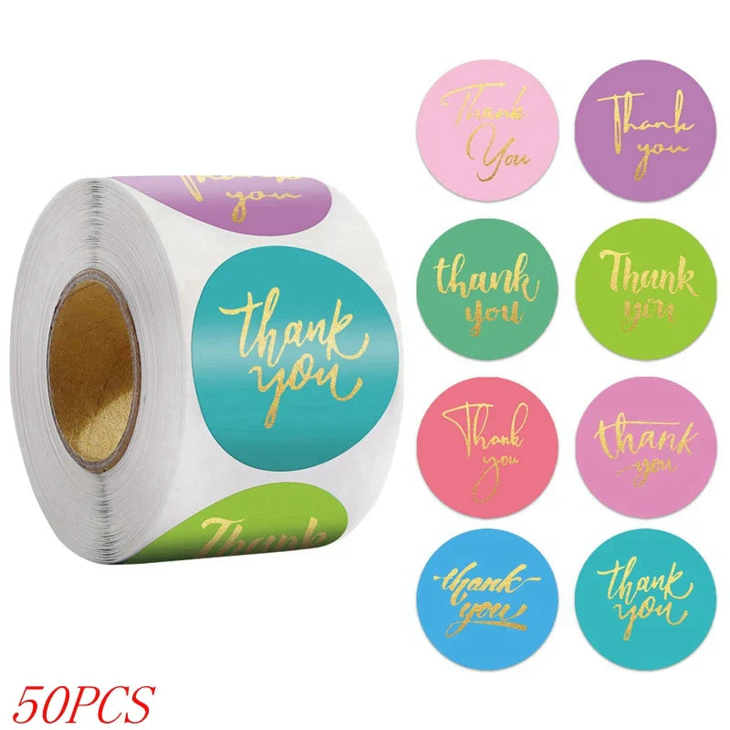 50-500pcs 1inch Blue Thank You Stickers For Envelope Sealing Labels Stationery Supplies Handmade Wedding Gift Decoration Sticker