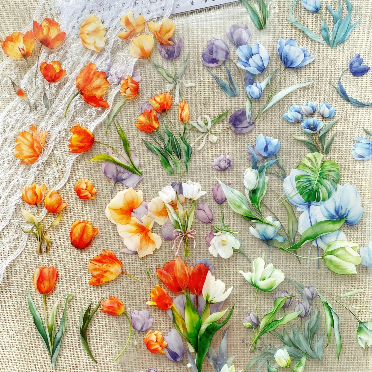 Transparent Flower Stickers Set | 6 Sheets PET Stickers for Scrapbook and Junk Journal