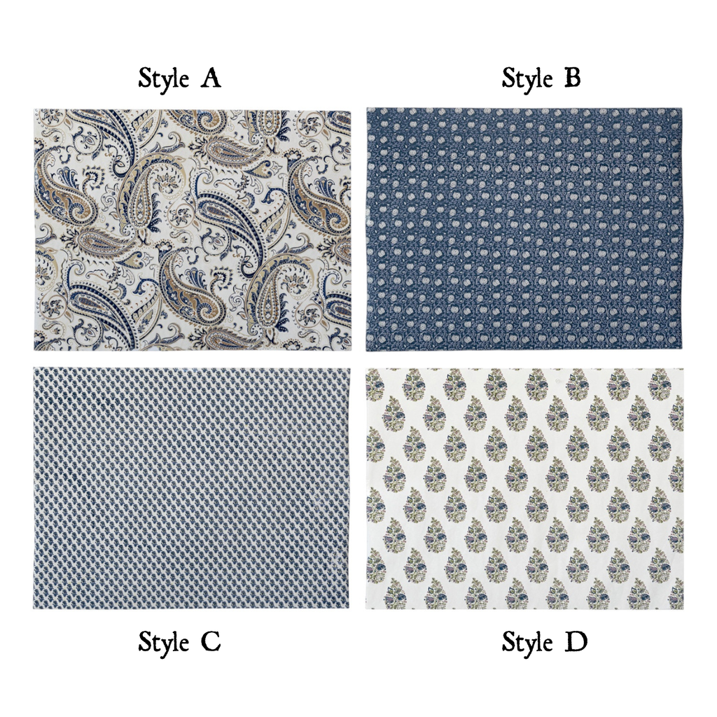 Handmade Blue Paisley Print Recycled Wrapping Paper Sheets