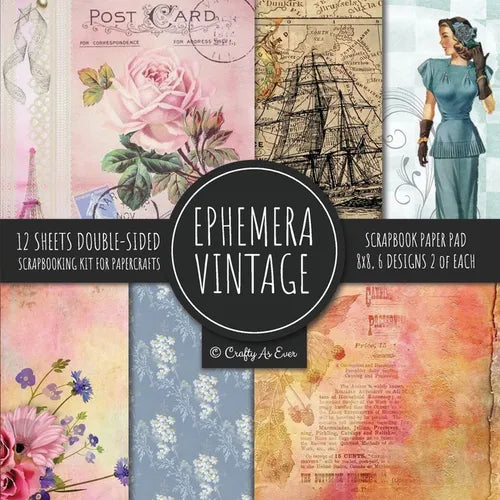 Ephemera Vintage Scrapbook Paper Pad 8x8 Scrapbooking Kit for Papercrafts, Cardmaking, DIY Crafts, Old Retro Theme, Decoupage Designs - Paperback