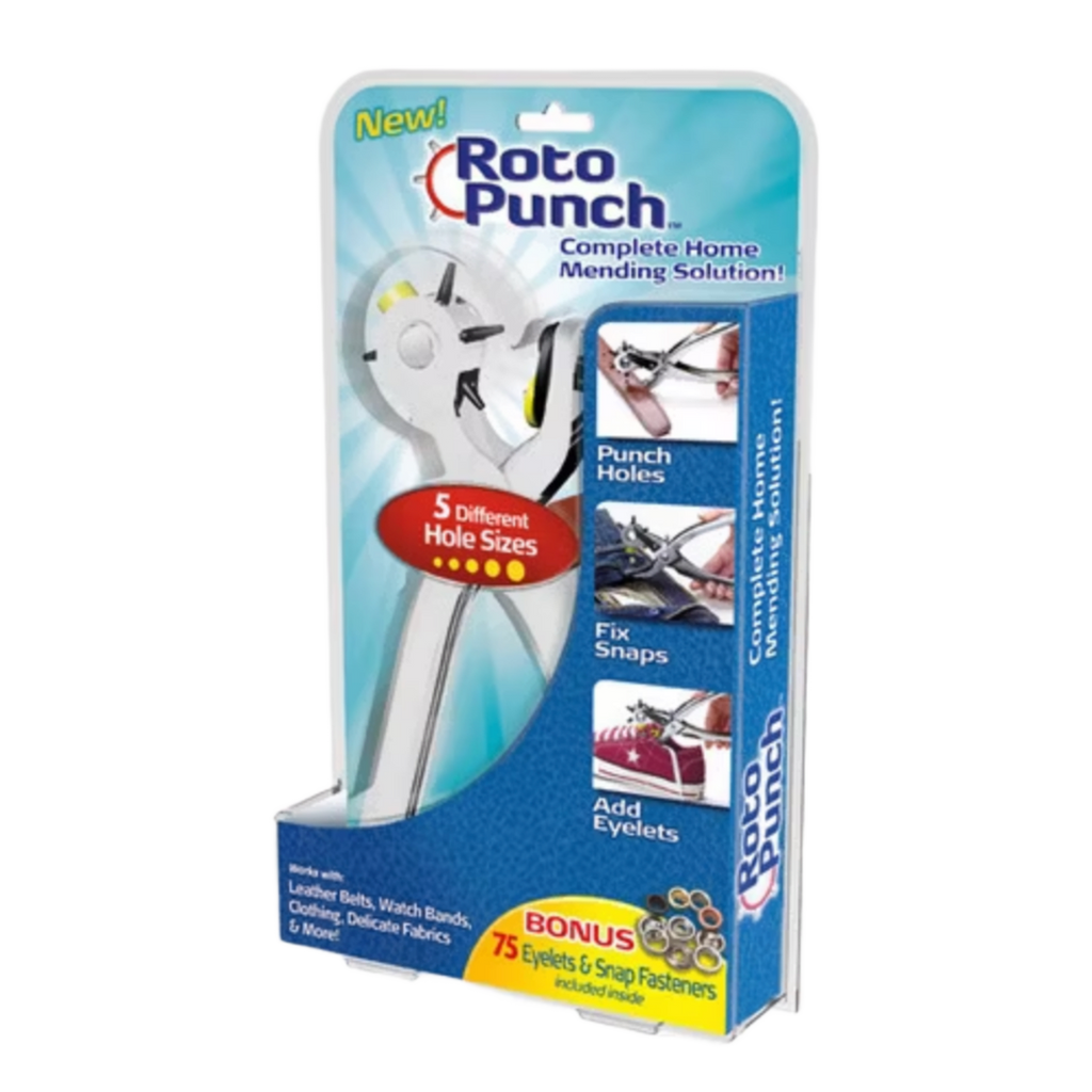 Roto Punch Multi-Size Hole Puncher Tool - 5 Different Hole Sizes with 75 Bonus Eyelets & Snap Fasteners