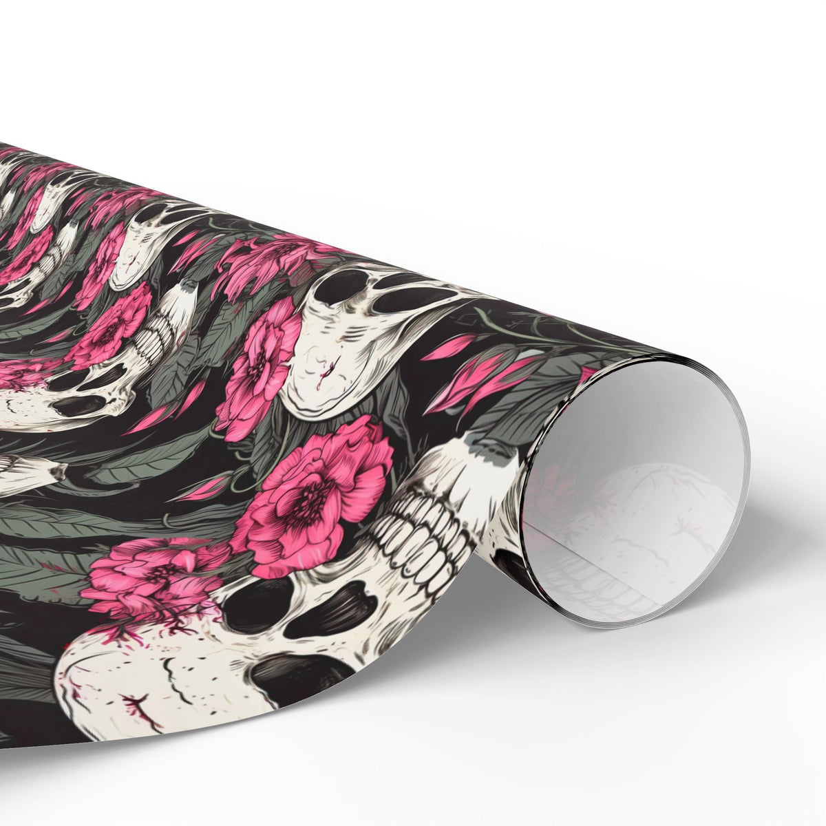 Pink Flowers and Skulls Gift Wrap